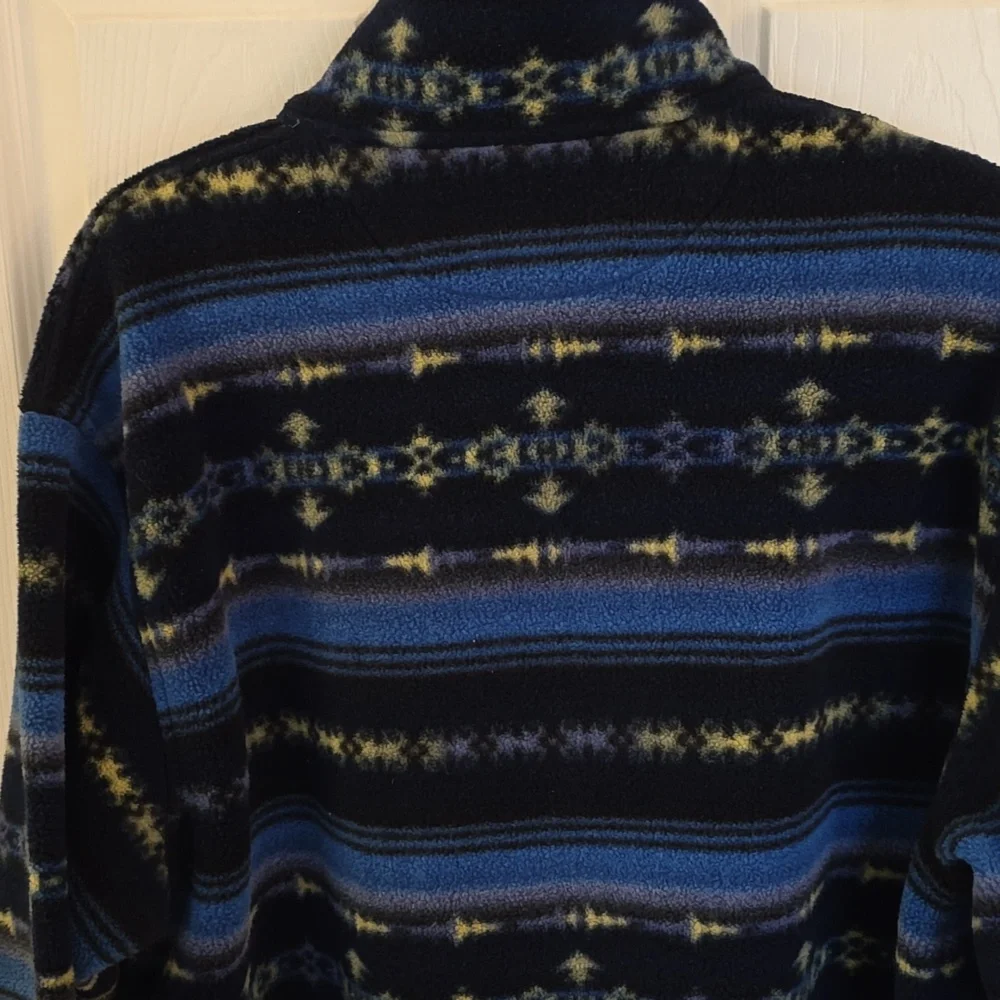 Lands' End Men's Pull over 1/4 Zip Polartech Sweater Print Blue Green Size Large - Picture 8 of 16